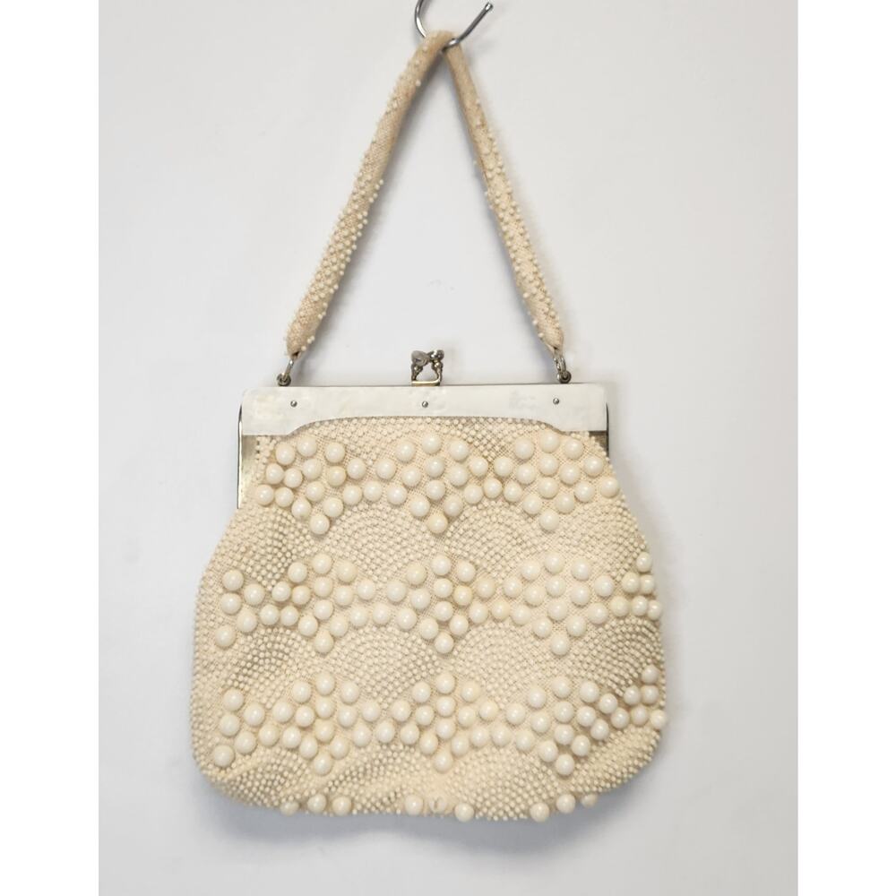 Vintage Womens Beige Beaded Handbag